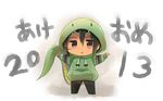  2013 akeome animal_hood black_hair brown_eyes chibi happy_new_year hood hoodie khamsin_nbh'w long_hair male_focus new_year scar shakugan_no_shana snake solo tachitsu_teto tail 