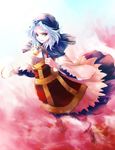  awa_toka bad_id bad_pixiv_id blue_eyes blue_hair boots cloud colored_eyelashes dress dual_wielding holding hood jewelry kesa kumoi_ichirin long_hair long_sleeves necklace pendant ring short_hair solo touhou wide_sleeves 