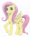  blue_eyes cutie_mark drake_drachenlicht equine female feral fluttershy_(mlp) friendship_is_magic fur hair horse looking_at_viewer mammal my_little_pony pegasus pink_hair plain_background pony smile solo white_background wings yellow_fur 