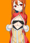  alternate_costume breasts cleavage dress highres large_breasts long_hair maou_(maoyuu) maoyuu_maou_yuusha open_clothes red_eyes red_hair smile solo tsukasa_takashi underboob underboob_cutout 