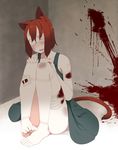  animal_ears bandages blood blood_stain blush brown_hair cat_ears cat_tail dress eyepatch looking_at_viewer majima_yuki open_mouth original rope_marks short_hair sitting smile solo tail 