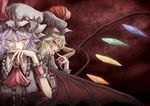  ascot back-to-back blonde_hair brooch colored_eyelashes finger_to_mouth fingernails flandre_scarlet hat hat_ribbon jewelry lavender_hair multiple_girls nail_polish open_mouth red_eyes remilia_scarlet ribbon sharp_fingernails short_hair siblings side_ponytail sisters smile smirk touhou uutan_(shibainu_kakumei) wings wrist_cuffs 