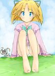  1girl aoi_umi_no_tristia barefoot blonde_hair blue_eyes character_request feet highres nene_hampdon shikinyan toes 