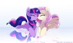  &lt;3 couple cutie_mark duo equine eyes_closed female feral fluttershy_(mlp) friendship_is_magic hair hi_res horn horse kohtek mammal multi-colored_hair my_little_pony nose_kiss pegasus pink_hair pony reflection twilight_sparkle_(mlp) unicorn wings 