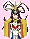  2girls black_hair brown_eyes cardfight!!_vanguard ceo_amaterasu cheek_pinch cheek_pinching goddess_of_the_crescent_moon_tsukuyomi hair_ornament headdress japanese_clothes kimono long_hair miko multiple_girls oracle_think_tank pinching 