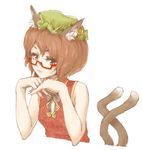  animal_ears bad_id bad_pixiv_id bespectacled bow brown_eyes brown_hair cat_ears cat_tail chen china_dress chinese_clothes dress fingernails fingers_together glasses hat head_rest jewelry lips looking_at_viewer multiple_tails nail_polish omikoshi2 red-framed_eyewear red_dress semi-rimless_eyewear short_hair single_earring sleeveless slit_pupils solo tail touhou under-rim_eyewear 