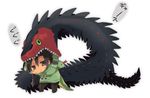  animal_hood biting black_hair brown_eyes chibi eating hood hoodie khamsin_nbh'w long_hair male_focus new_year sairei_no_hebi scar shakugan_no_shana snake solo tachitsu_teto tail 