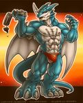  3_toes abs biceps big_muscles blade blue_skin bulge claws clothed clothing digimon dragon exveemon fangs flexing half-dressed horn macro male muscles neodokuro nipples pecs pose scales solo speedo standing swimsuit thong toe_claws topless train white_skin wings xbuimonsama 