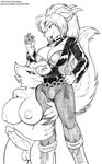  anthro avian ayah_(eradragon) balls beak big_breasts bird biyomon breasts bulge clothed clothing dickgirl digimon ear_piercing erection female hair horn intersex kyera navel nipples nude penis piercing plain_background vkyrie 