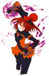  bad_end_precure bad_end_sunny bat_wings black_bodysuit bodysuit dark_persona fingerless_gloves fire flame gem gloves mizuki_makoto precure red_eyes red_hair skirt smile smile_precure! solo tiara wings 