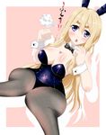  angry animal_ears bad_id bad_pixiv_id bare_shoulders blonde_hair blue_eyes bow bowtie breasts bunny_ears bunny_girl bunny_tail bunnysuit cleavage detached_collar fishnets fume highres k-on! kotobuki_tsumugi large_breasts leotard long_hair open_mouth pantyhose solo tail text_focus tomato_(lycopene) wrist_cuffs 
