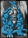  abs biceps blue_skin claws digimon exveemon grey_background hyper male muscles nude pecs plain_background pose red_eyes scales solo toe_claws vein xbuimonsama 