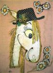  blonde_hair blush bueno camomile collage equine eyelashes fabric feral flower hair hat horse long_hair mammal photo pony real rope smile solo teeth traditional_media 