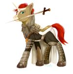  blue_eyes cross enigmatia equine feral friendship_is_magic hair horn male mammal my_little_pony paladoneous_(mlp) red_hair solo sword unicorn weapon 