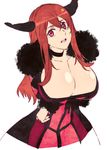  breast_hold breasts cleavage crossed_arms demon_girl dress fur_trim horns huge_breasts long_hair looking_at_viewer maou_(maoyuu) maoyuu_maou_yuusha mizuki_makoto simple_background solo 