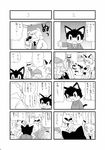  anthro canine clothed clothing eyewear feline female glasses greyscale group japanese_text male mammal monochrome open_mouth straight text tongue tongue_out translation_request unknown_artist yonkoma 