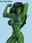  abs biceps bikini breasts covered_nipples flexing green_hair green_skin highleg highleg_bikini highleg_swimsuit highres jennifer_walters large_breasts long_hair marvel morganagod muscle navel pose purple_bikini she-hulk simple_background smile solo swimsuit underboob watermark web_address 