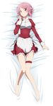  apron barefoot dakimakura dress full_body highres lisbeth long_legs lying on_back pink_eyes pink_hair rumia_(compacthuman) short_hair solo sword_art_online thigh_strap 