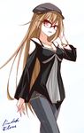  brown_hair character_name glasses hat lindoh_flores long_hair original red-eyes_macadamiachoco solo 