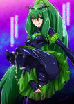  1girl :p anus bad_end_march bad_end_precure black_bodysuit bodysuit breasts cameltoe commentary_request covered_nipples cum cum_on_body dark_persona feet fingerless_gloves gloves green_eyes green_hair hair_ornament joy_ride leg_up long_hair medium_breasts nipples ponytail precure pussy see-through smile smile_precure! solo tongue tongue_out translated 