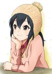  bad_id bad_pixiv_id beanie black_hair chin_rest hand_on_own_face hat k-on! kanau long_hair nakano_azusa red_eyes solo twintails 
