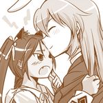  animal_ears blush bunny_ears charlotte_e_yeager closed_eyes francesca_lucchini long_hair monochrome mukiki multiple_girls open_mouth smile strike_witches world_witches_series yuri 
