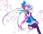  aoki_lapis blue_eyes bow fishnets hair_bow hair_ornament hair_tubes long_hair mask ninja obi sandals sash shinryou_rei solo thighhighs very_long_hair vocaloid zettai_ryouiki 