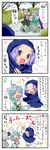  4koma ^_^ ahoge anger_vein animal_ears blue_eyes blue_hair capelet closed_eyes comic geta gloom_(expression) grey_eyes grey_hair heterochromia highres hood karakasa_obake kumoi_ichirin mouse_ears mouse_tail multiple_girls musical_note nazrin o_o object_on_head open_mouth red_eyes short_hair smile sweatdrop tail tatara_kogasa touhou translated umbrella unzan yuzuna99 