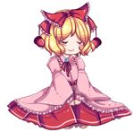  bad_id bad_pixiv_id blonde_hair blouse blush_stickers bow closed_eyes hair_bow hair_ornament hands_on_lap long_sleeves ribbon satsuki_rin seiza short_hair sitting skirt smile solo touhou transparent_background trish_(muffinice) v_arms wide_sleeves 