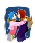  1girl ^_^ bad_id bad_pixiv_id blue_hair closed_eyes couple crystal_(pokemon) hetero mmm73 pokemon pokemon_(game) pokemon_gsc red_hair scarf silver_(pokemon) sketch smile twintails 