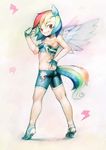  animal_ears bad_anatomy highres inuki_(aruurara) multicolored_hair my_little_pony my_little_pony_friendship_is_magic personification rainbow_dash rainbow_hair solo tail wings 