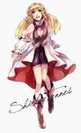  blonde_hair blue_eyes boots character_name coat flower full_body hair_flower hair_ornament knee_boots long_hair sachikan shirley_fennes skirt smile solo tales_of_(series) tales_of_legendia white_background 