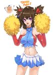  bad_id bad_pixiv_id bh001 brown_hair cheerleader elbow_gloves gloves hair_ribbon midriff original pom_poms purple_eyes ribbon skirt solo 