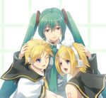  2girls aqua_hair bad_id bad_pixiv_id brother_and_sister hatsune_miku hisagi_hotaru kagamine_len kagamine_rin multiple_girls siblings twins twintails vocaloid 