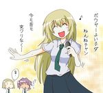  asou_natsumi bad_id bad_pixiv_id blonde_hair closed_eyes kate_(sketchbook_full_colors) long_hair microphone multiple_girls music school_uniform singing sketchbook_full_colors torikai_hazuki toutouhai translated 