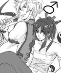  bad_id bad_pixiv_id genderswap genderswap_(ftm) greyscale hakurei_reimu male_focus mars_symbol monochrome multiple_boys nugaa touhou yakumo_yukari 