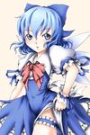  bad_id bad_pixiv_id blue_eyes blue_hair cirno garters ribbon shishigami_(sunagimo) short_hair solo touhou wings 