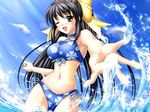  aikawa_daisei beach bikini black_hair brown_eyes choker day game_cg long_hair non-web_source one_eye_closed outdoors school_love! solo splashing sugihara_kokone swimsuit water 