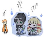  2girls black_hair blonde_hair braid code_geass commentary_request dorothea_ernst ghost gloom_(expression) green_eyes hitodama kugelschreiber luciano_bradley monica_kruszewski multiple_girls orange_hair sad translated 