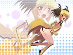  ass black_hair blonde_hair boots cross-laced_footwear elbow_gloves gloves halftone halftone_background knee_boots lace-up_boots multicolored_hair non-web_source personification pokemon polka_dot polka_dot_background raichu solo twintails two-tone_hair yellow_eyes zoom_layer 