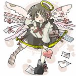  arrow bad_id bad_pixiv_id bow_(weapon) cupid envelope halo heart higashi_(azm) letter lowres oekaki original ribbon school_uniform serafuku shoes single_shoe solo striped weapon wings 