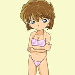  bad_anatomy bikini blue_eyes breast_hold breasts brown_hair crossed_arms haibara_ai meitantei_conan short_hair solo swimsuit 