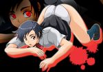  ass black_hair blood+ bow non-web_source otonashi_saya panties red_eyes short_hair skirt skirt_lift top-down_bottom-up underwear 