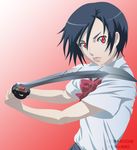  black_hair blood+ bow katana non-web_source otonashi_saya red_eyes short_hair solo sword vector_trace weapon 