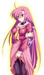  ahoge blush breasts cosplay hair_ornament hairclip hayate_no_gotoku! katsura_hinagiku katsura_hinagiku_(cosplay) kimura_shuuichi levantine long_hair lyrical_nanoha mahou_shoujo_lyrical_nanoha mahou_shoujo_lyrical_nanoha_a's medium_breasts pantyhose pink_hair school_uniform signum skirt skirt_lift solo sword weapon 