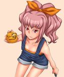  anya_alstreim code_geass food fruit orange overall_shorts overalls pink_hair red_eyes rokuichi solo 