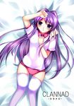  azumi_kazuki clannad fujibayashi_kyou long_hair purple_hair solo thighhighs 