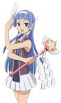  artist_request bangs blue_hair blunt_bangs hair_tubes hairband kannagi long_hair nagi pleated_skirt purple_eyes skirt solo wand white_skirt 