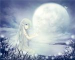  bad_id bad_pixiv_id bug butterfly cloud copyright_request dress flower insect lake moon pointy_ears solo wings yukise_miyu 