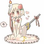  ? bad_feet barefoot blonde_hair blush cake candle dress food food_as_clothes fork fork_in_ass fruit higashi_(azm) in_food lowres minigirl original personification red_eyes ribbon solo strawberry 